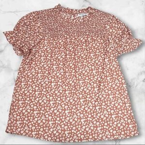 Solution Short Sleeve Floral Blouse Shirt Top Terracotta Size Medium (M) B67
